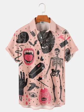 Fydude Men'S Halloween Classic Monster Printed Shirt