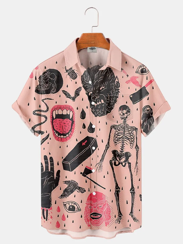 Fydude Men'S Halloween Classic Monster Printed Shirt