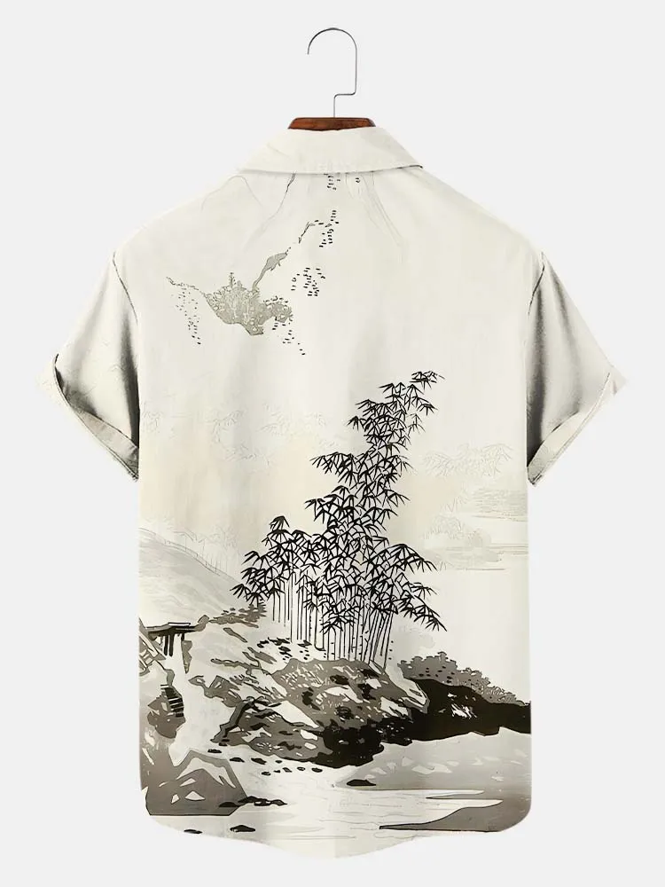 Fydude Men'S Oriental Ukiyoe Printed Shirt