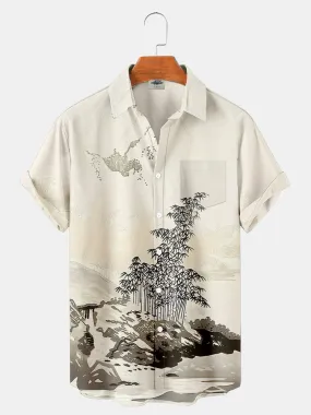 Fydude Men'S Oriental Ukiyoe Printed Shirt