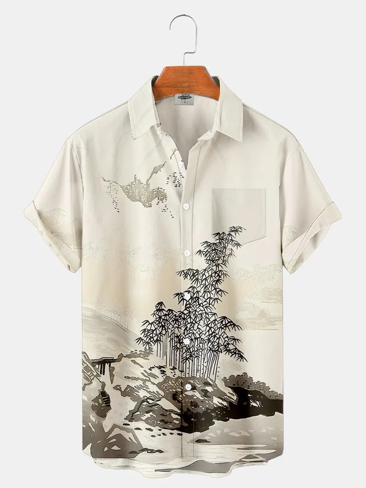 Fydude Men'S Oriental Ukiyoe Printed Shirt