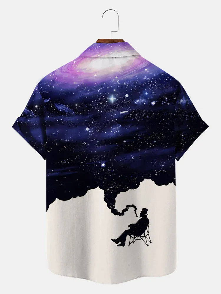 Fydude Men'S Retro Starry Sky Printed Shirt