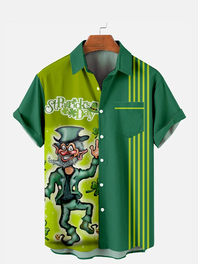 Fydude Men'S St. Patrick'S Day Clover Elf Print Short Sleeve Shirt