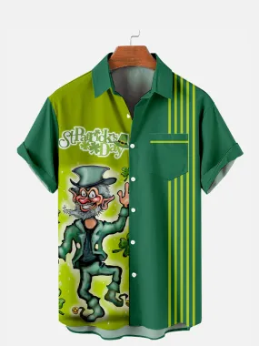 Fydude Men'S St. Patrick'S Day Clover Elf Print Short Sleeve Shirt