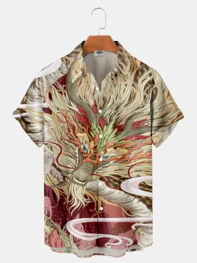 Fydude Men's ukiyo-e oriental dragon print shirt