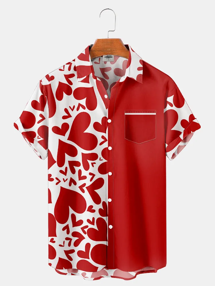 Fydude Men'S Valentine'S Day Love Print Short Sleeve Shirt