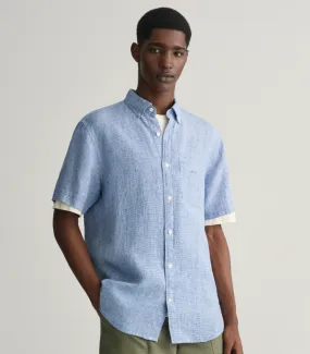 GANT - Regular Linen Houndstooth Short Sleeve Shirt, Rich Blue
