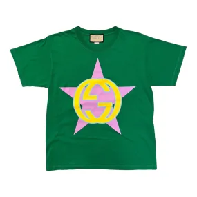 Gucci Interlocking G Star Print Oversized Short Sleeve Tee Shirt Green Pre-Owned