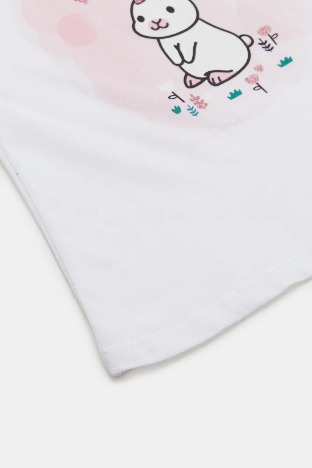 Infant Girls White Placement Print T-Shirt