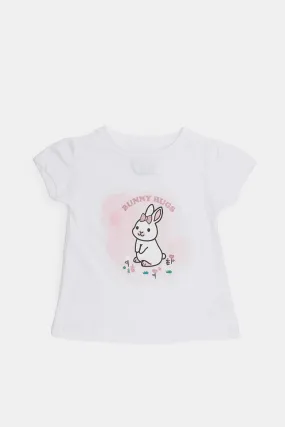 Infant Girls White Placement Print T-Shirt