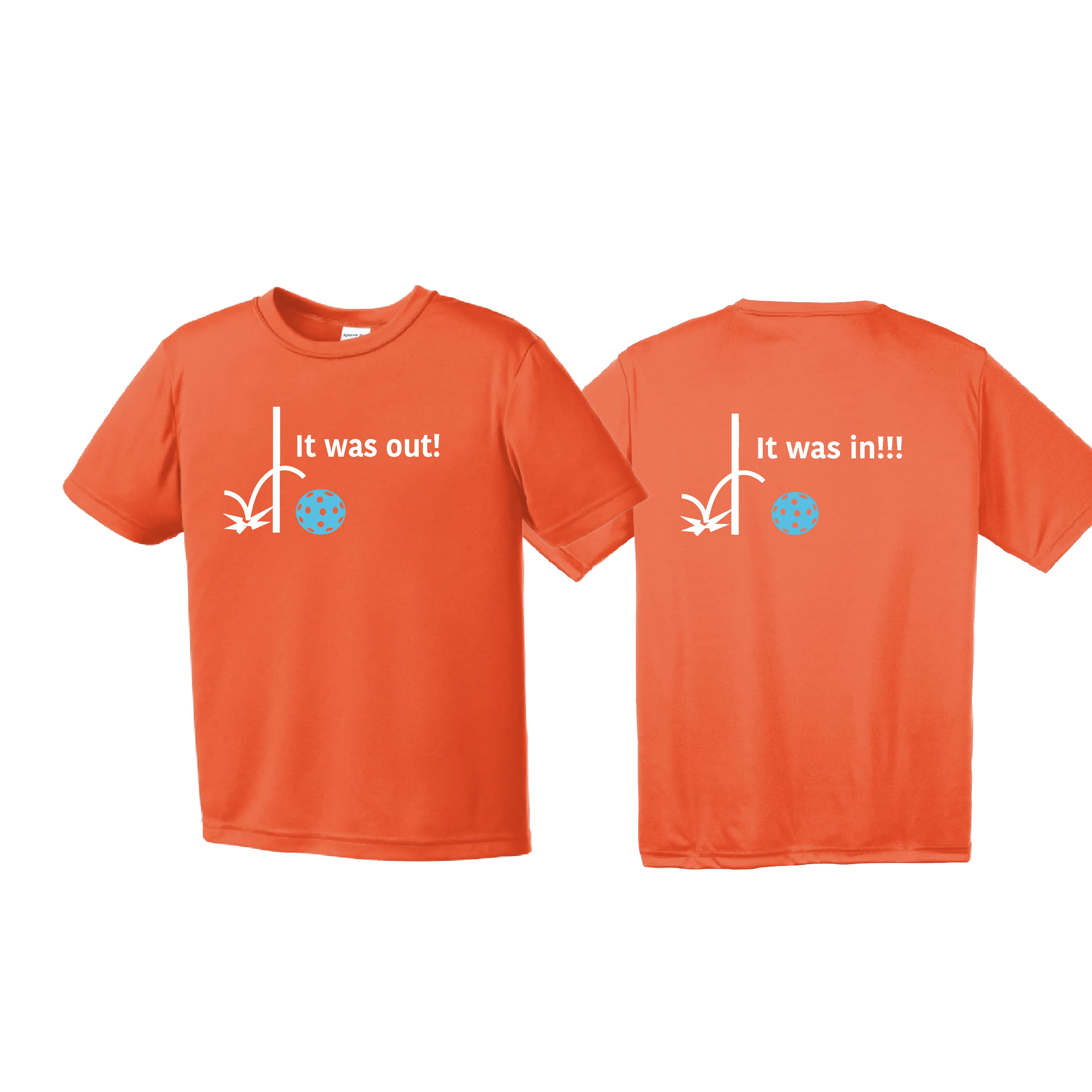It Was Out! It Was In! (Pickleballs Cyan Green Orange) | Youth Short Sleeve Pickleball Shirts | 100% Polyester