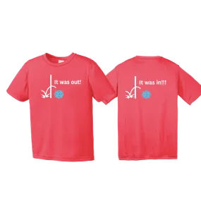 It Was Out! It Was In! (Pickleballs Cyan Green Orange) | Youth Short Sleeve Pickleball Shirts | 100% Polyester
