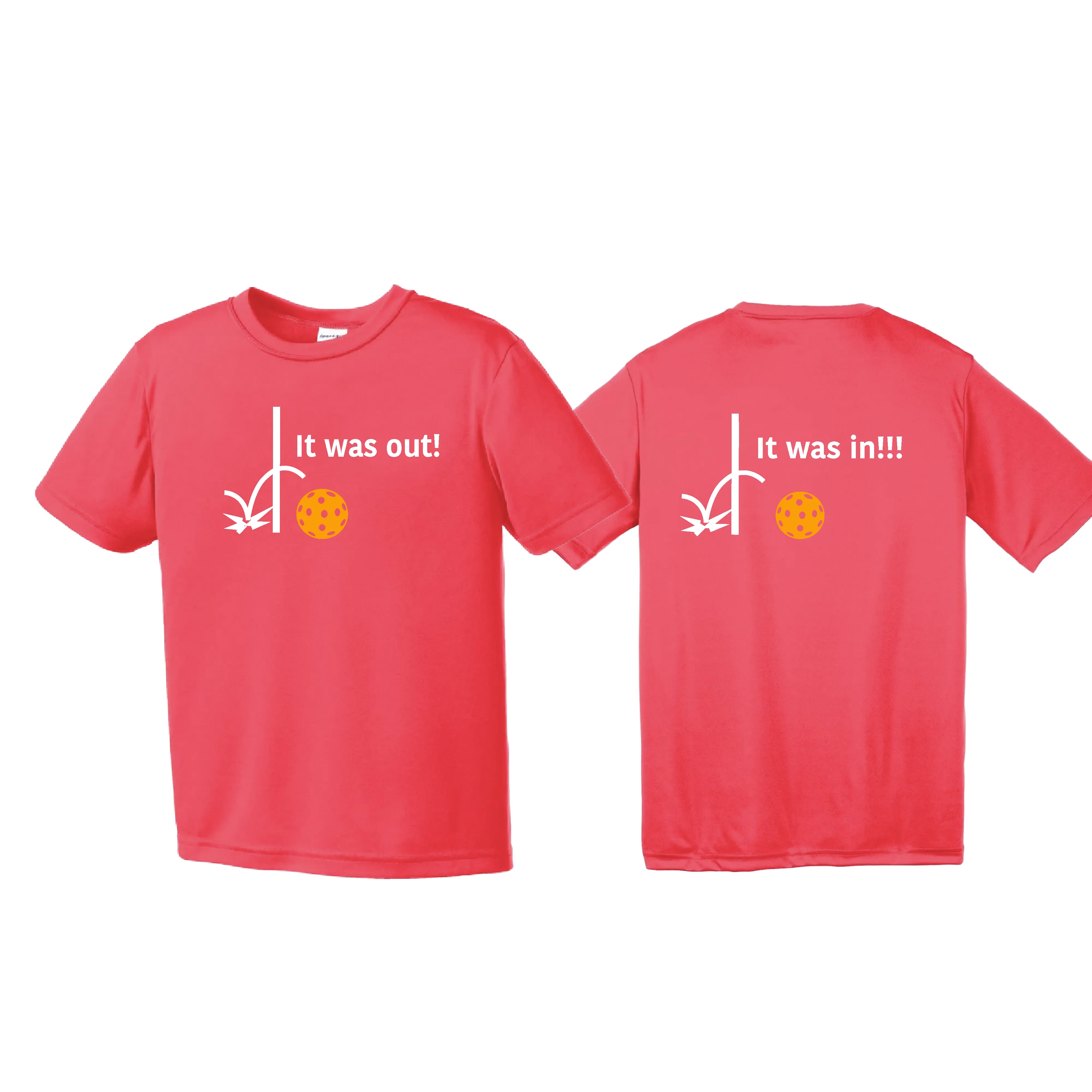 It Was Out! It Was In! (Pickleballs Cyan Green Orange) | Youth Short Sleeve Pickleball Shirts | 100% Polyester