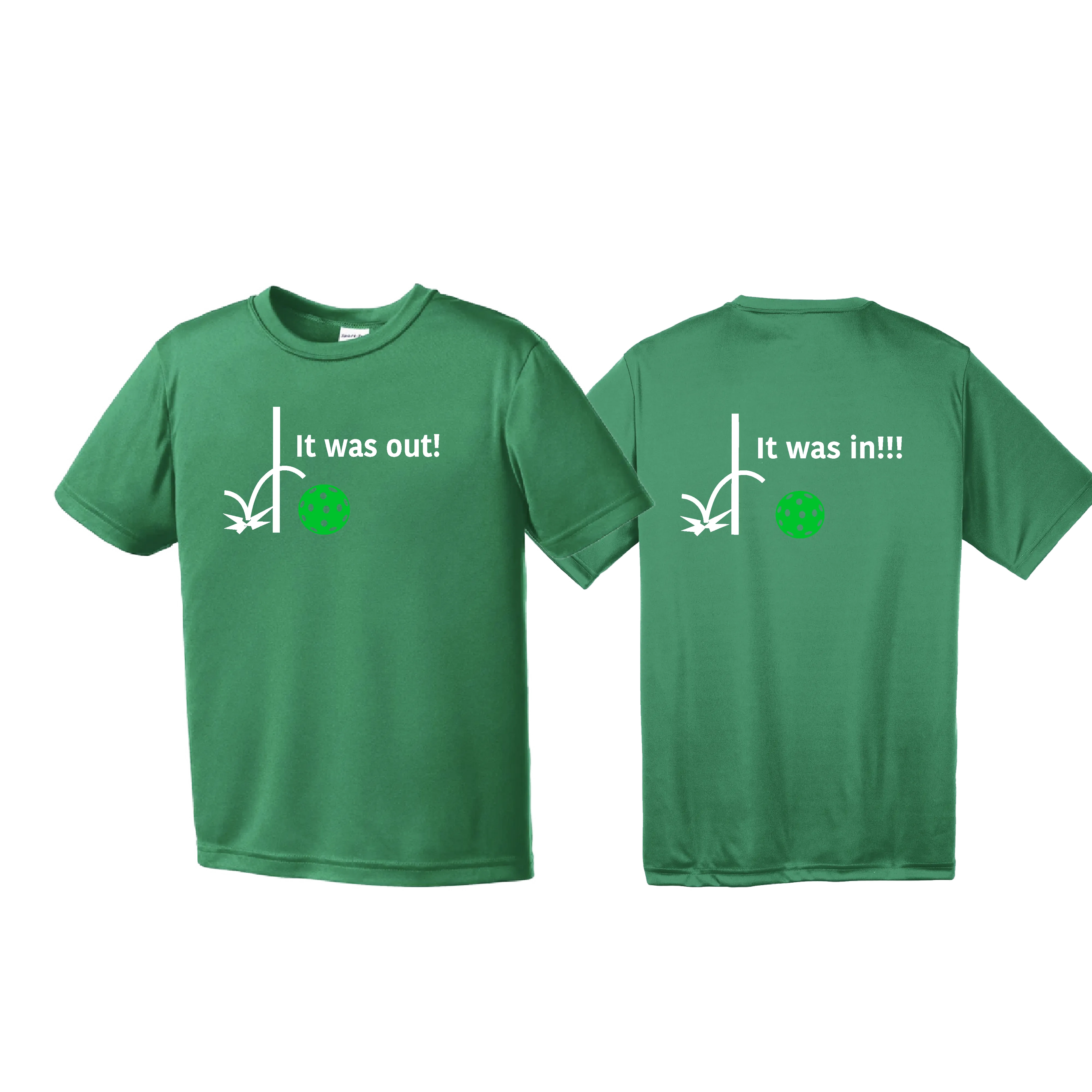 It Was Out! It Was In! (Pickleballs Cyan Green Orange) | Youth Short Sleeve Pickleball Shirts | 100% Polyester