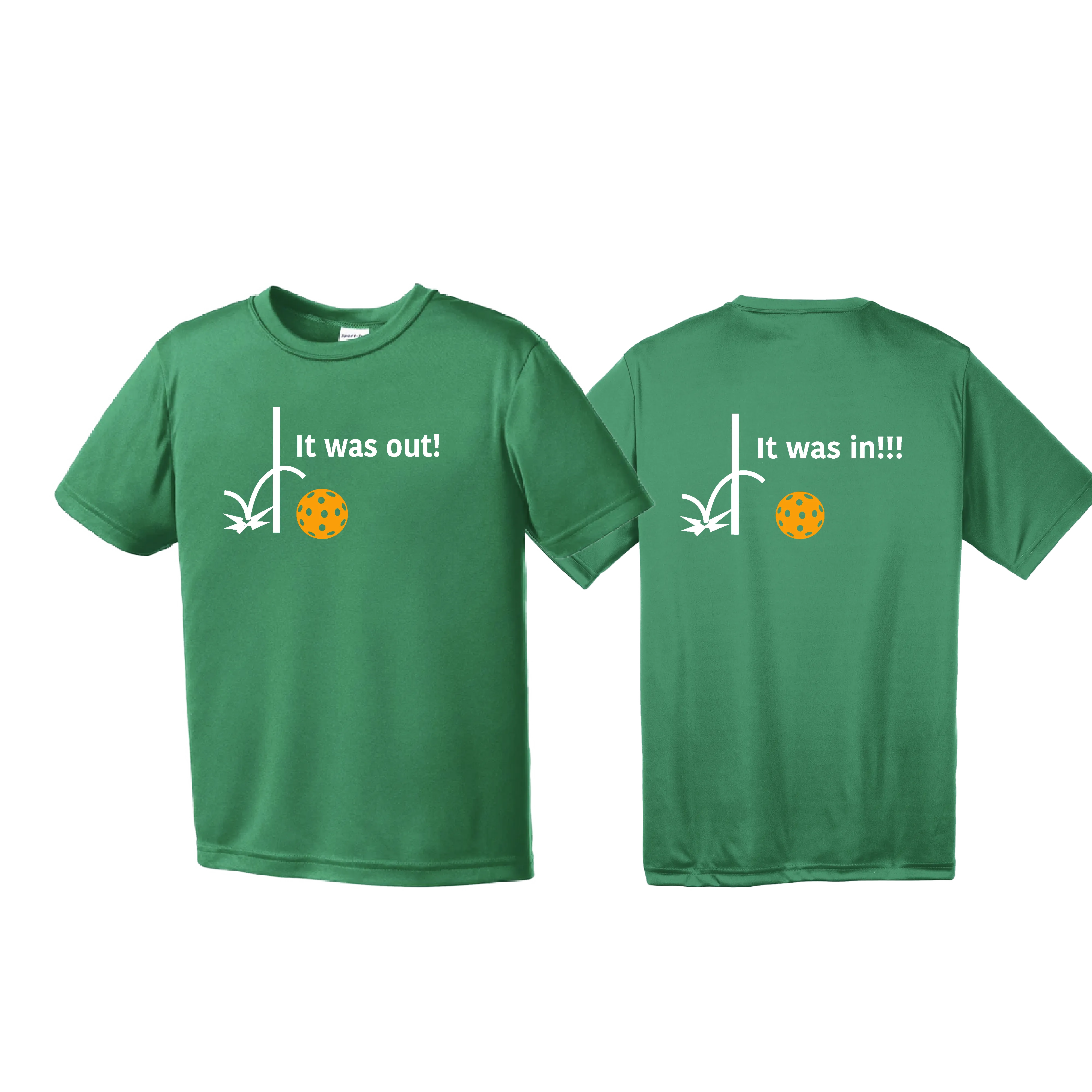 It Was Out! It Was In! (Pickleballs Cyan Green Orange) | Youth Short Sleeve Pickleball Shirts | 100% Polyester
