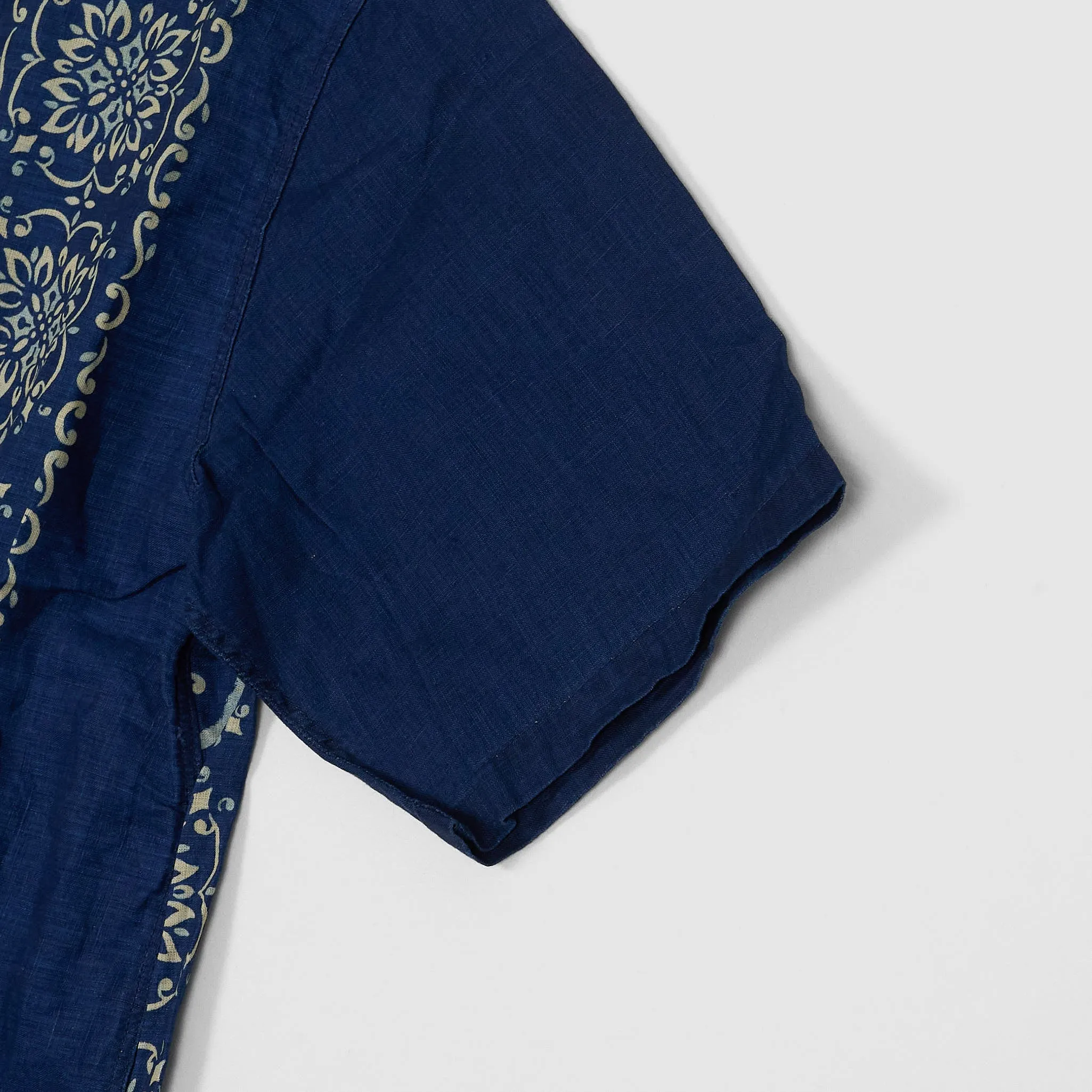 Kapital Short Sleeve Linen Indigo printed Ornamental Aloha Shirt Jacket