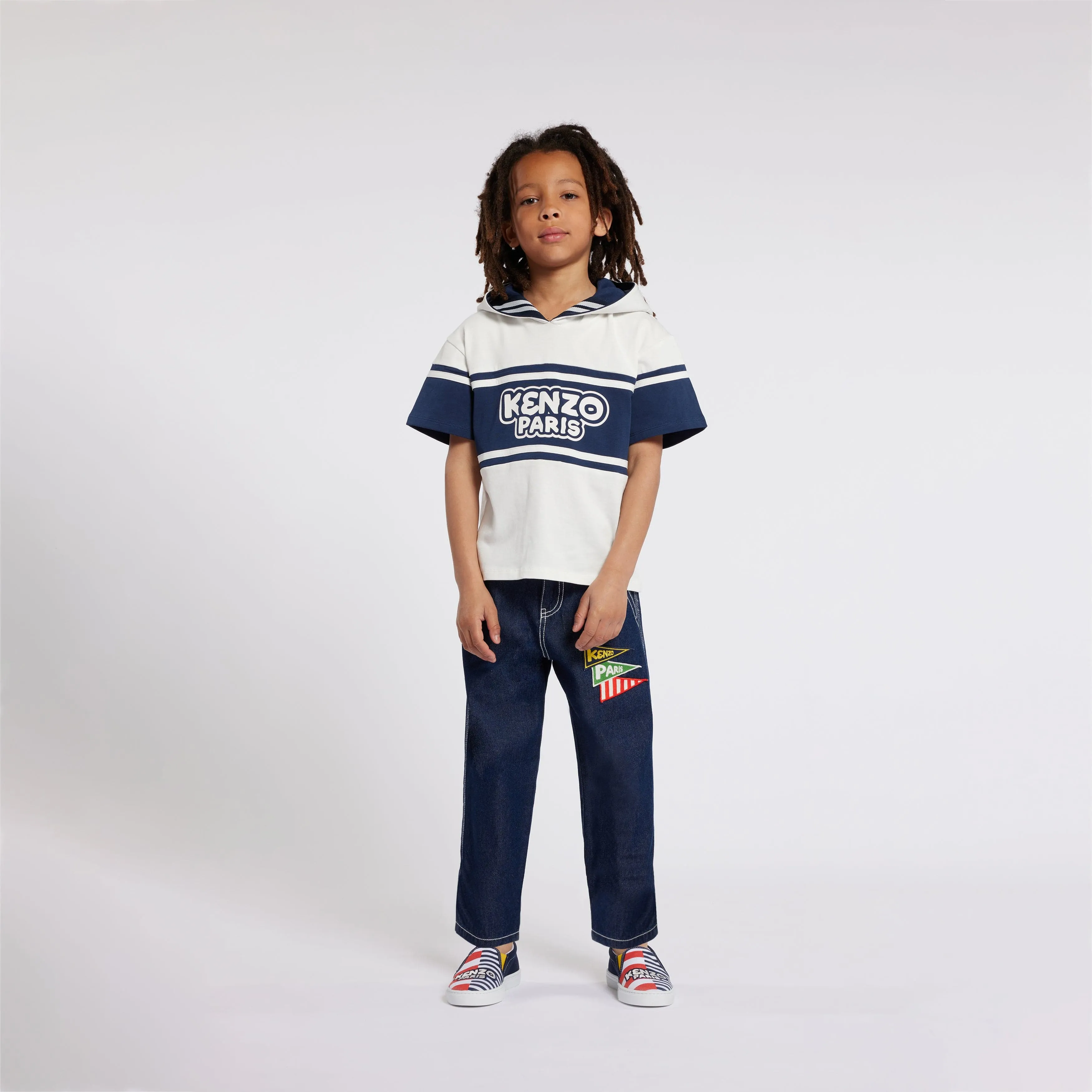 KENZO Boys Hooded Logo T-Shirt in Ivory