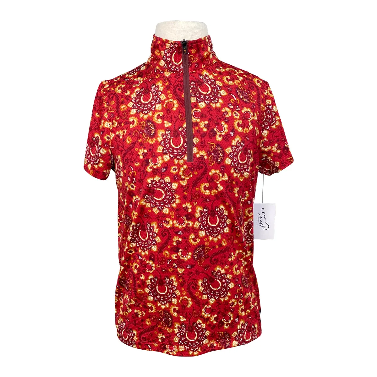 Kerrits 'Aire Ice Fil' Kids Short Sleeve Shirt in Red Paisley - Children's Large
