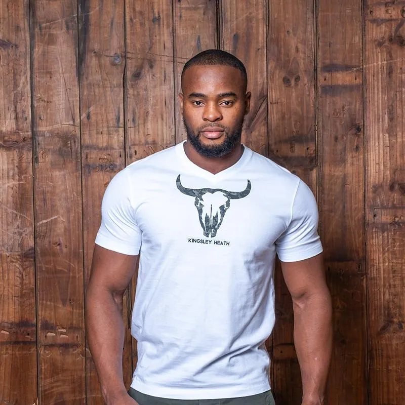 Kingsley Camo Outline Skull V-Neck Tee - Pelican