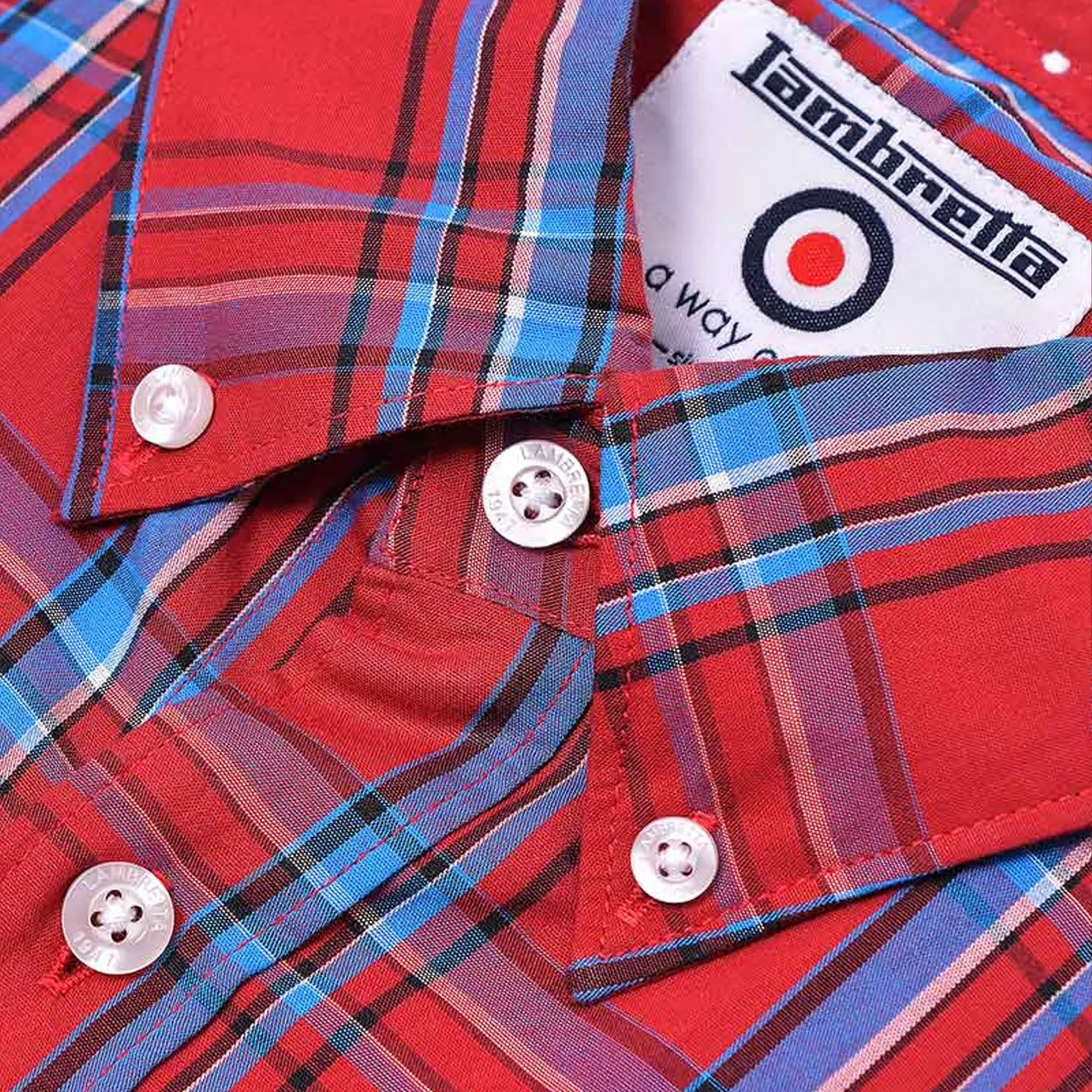 Lambretta Mens Cotton Check Shirt - Red/Blue