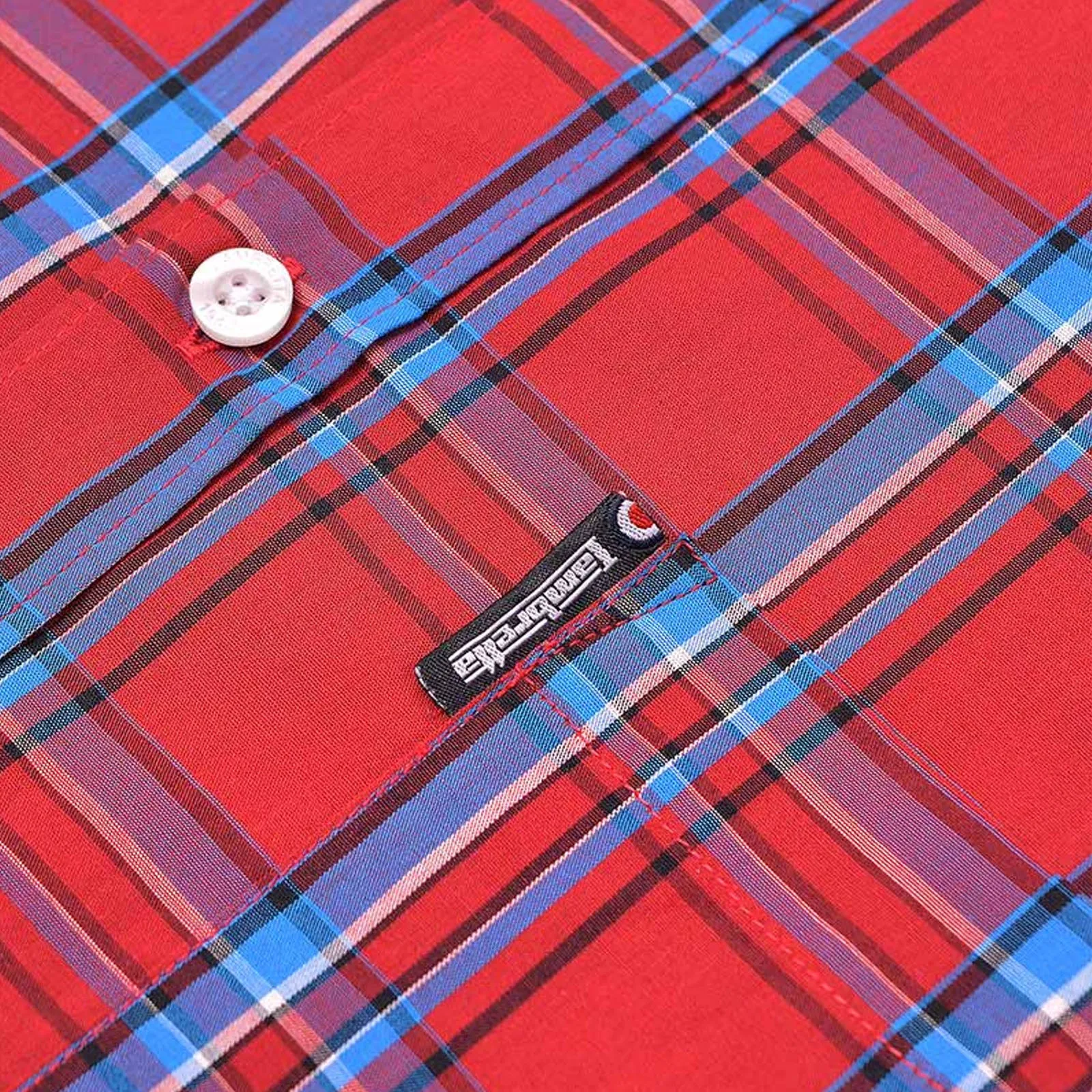 Lambretta Mens Cotton Check Shirt - Red/Blue