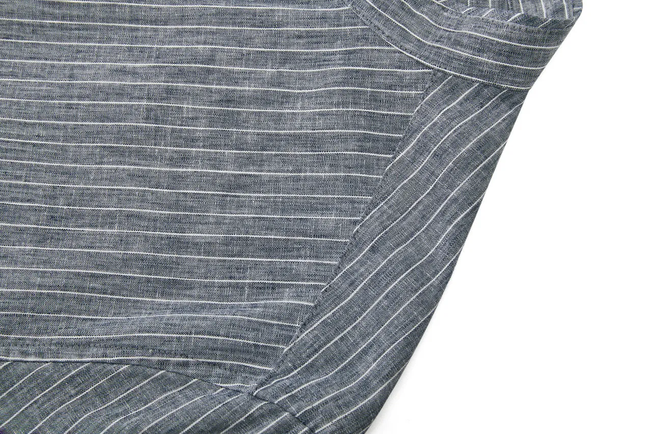 Linen Blend Stand Collar Stripe Casual Shirt in Smart Fit