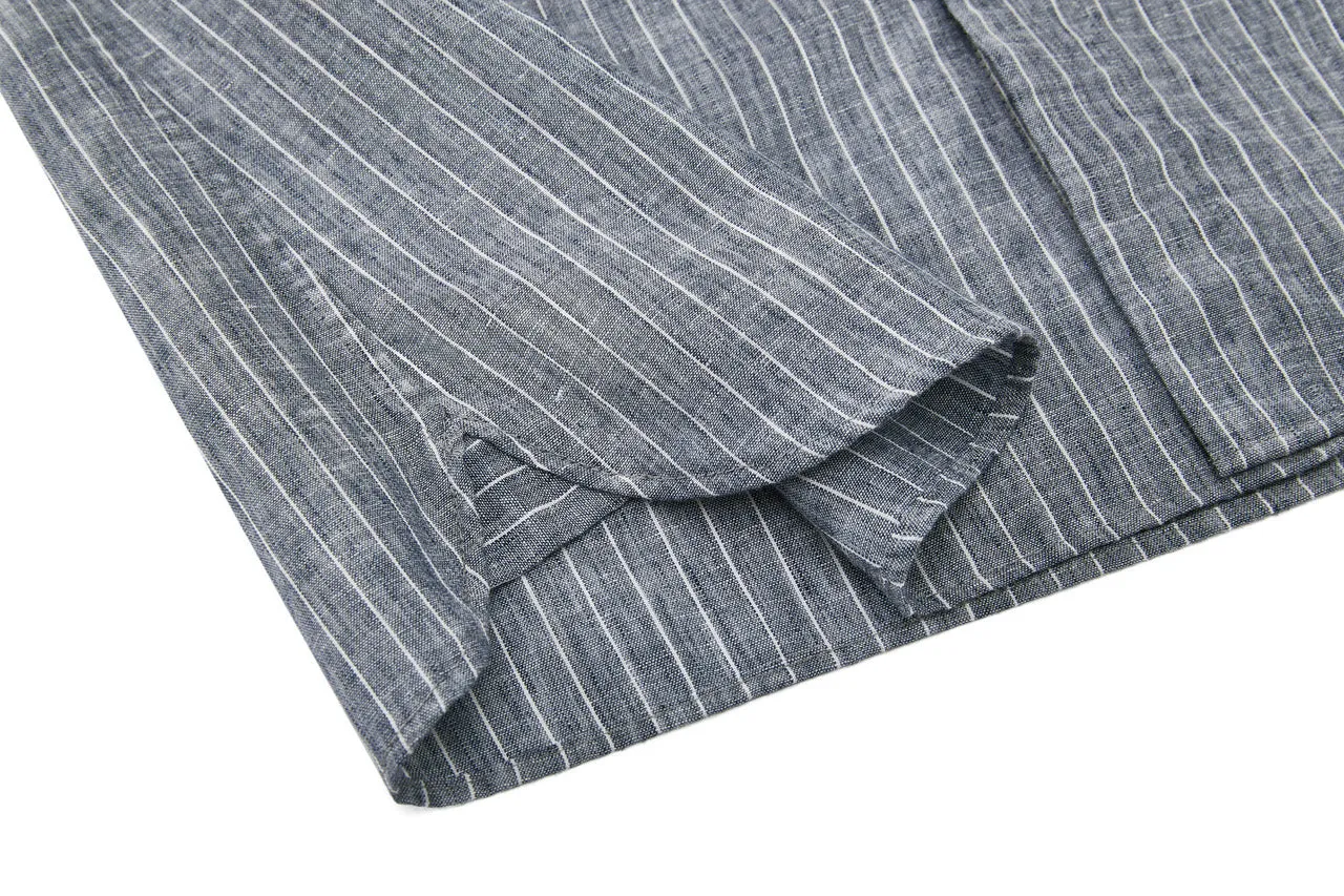Linen Blend Stand Collar Stripe Casual Shirt in Smart Fit