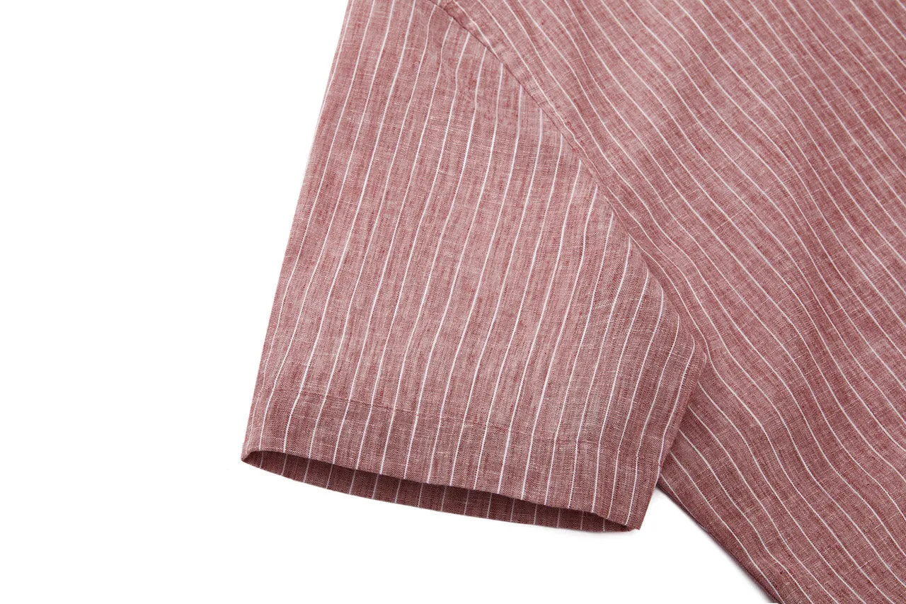 Linen Blend Stand Collar Stripe Casual Shirt in Smart Fit