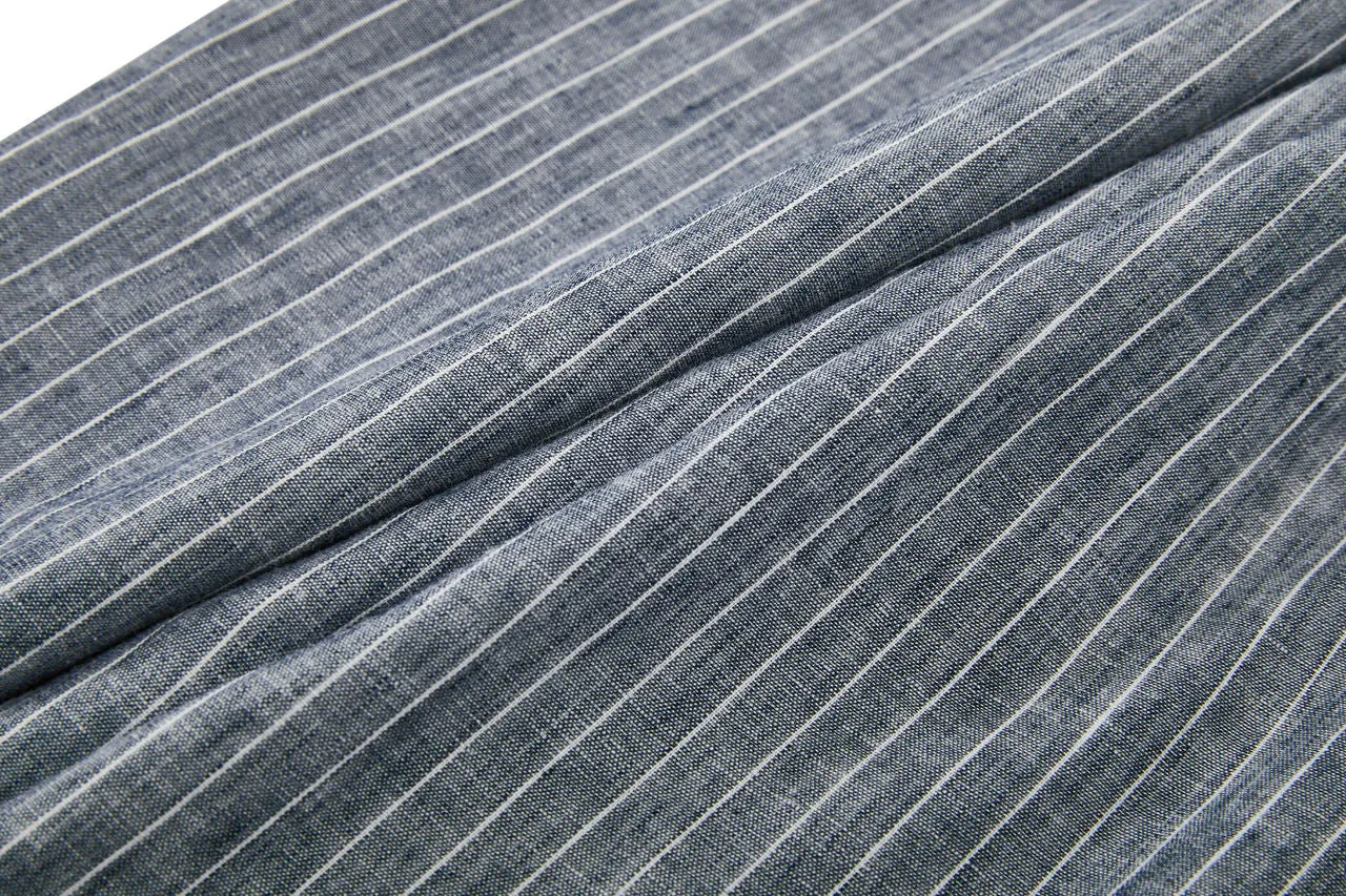 Linen Blend Stand Collar Stripe Casual Shirt in Smart Fit