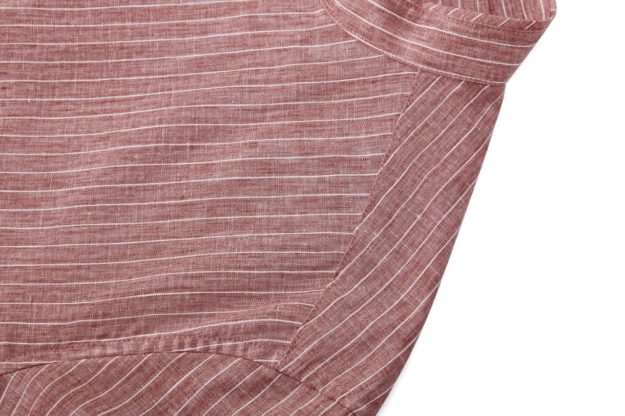 Linen Blend Stand Collar Stripe Casual Shirt in Smart Fit