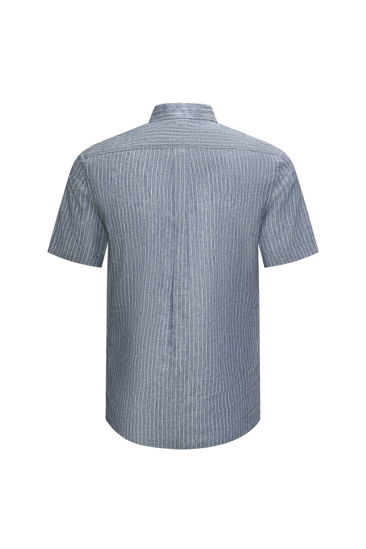 Linen Blend Stand Collar Stripe Casual Shirt in Smart Fit