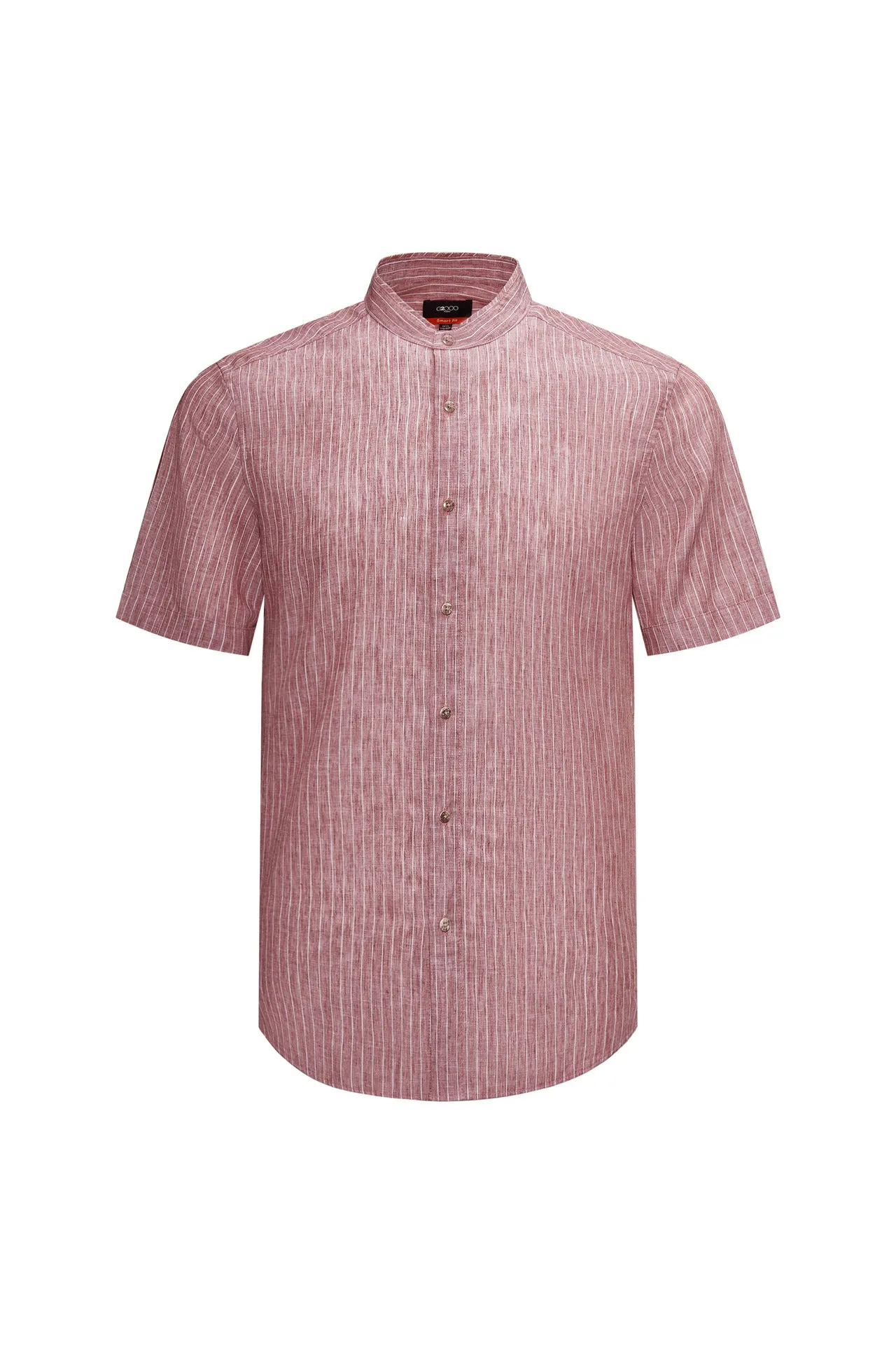 Linen Blend Stand Collar Stripe Casual Shirt in Smart Fit