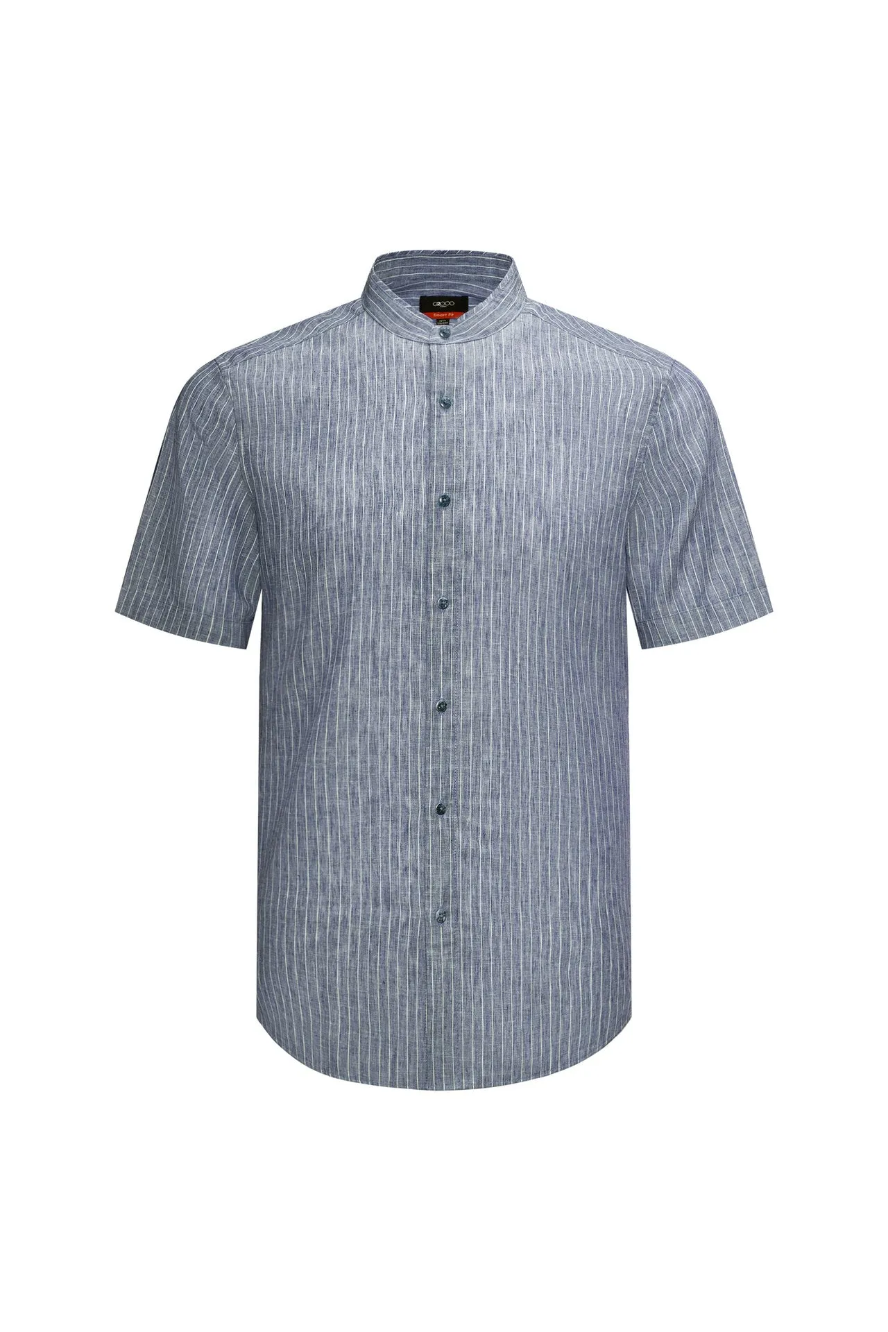 Linen Blend Stand Collar Stripe Casual Shirt in Smart Fit