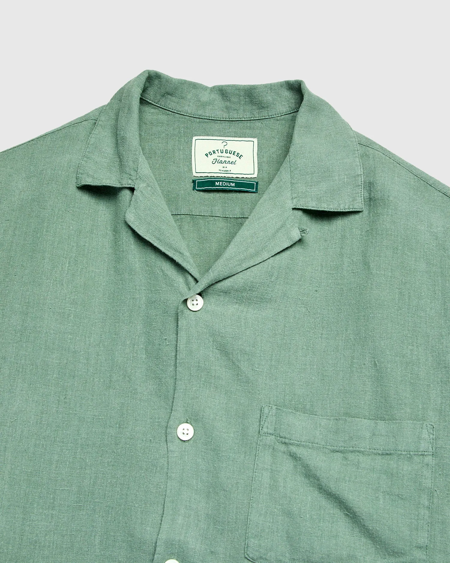 Linen Camp Collar Shirt in Dry Green