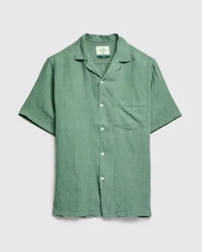 Linen Camp Collar Shirt in Dry Green
