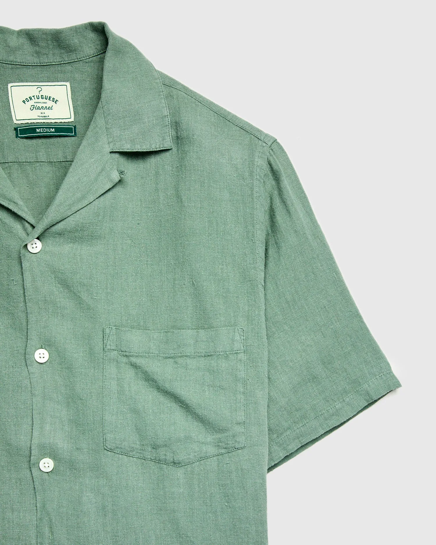 Linen Camp Collar Shirt in Dry Green