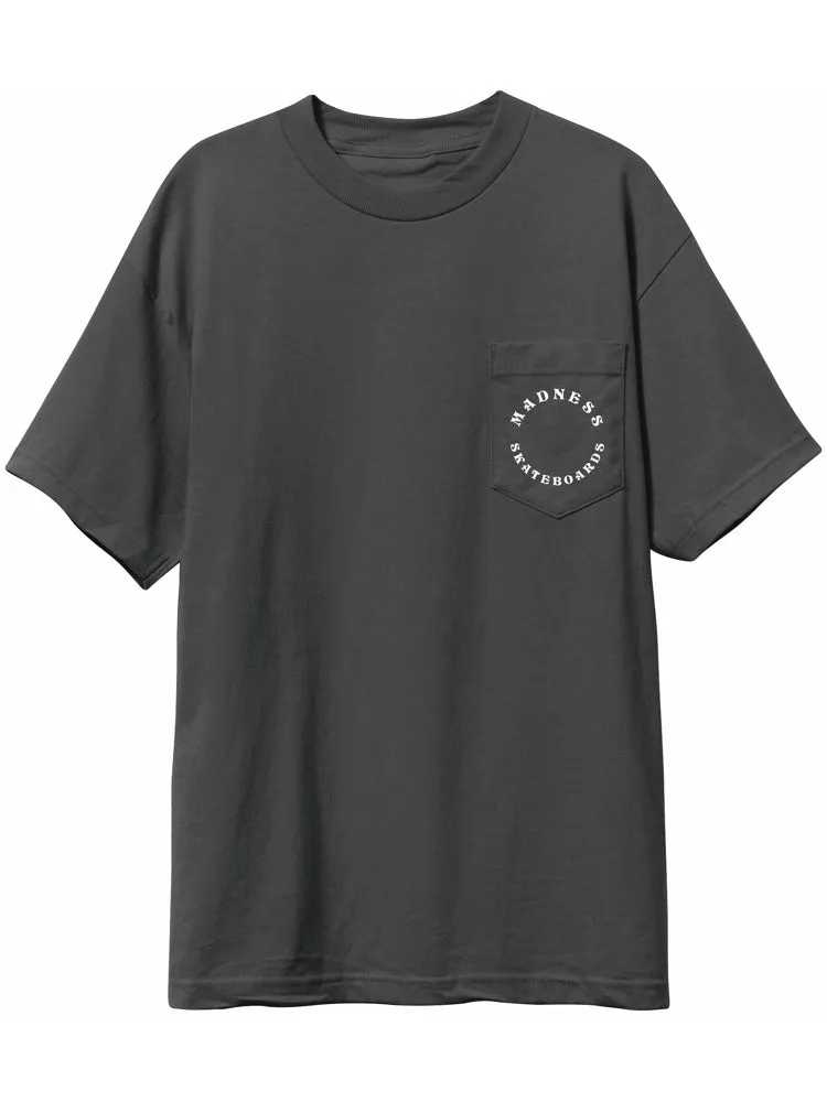 Madness Apparel Rounder Custom Dye Dark Grey Short Sleeve Pocket Tee Shirt