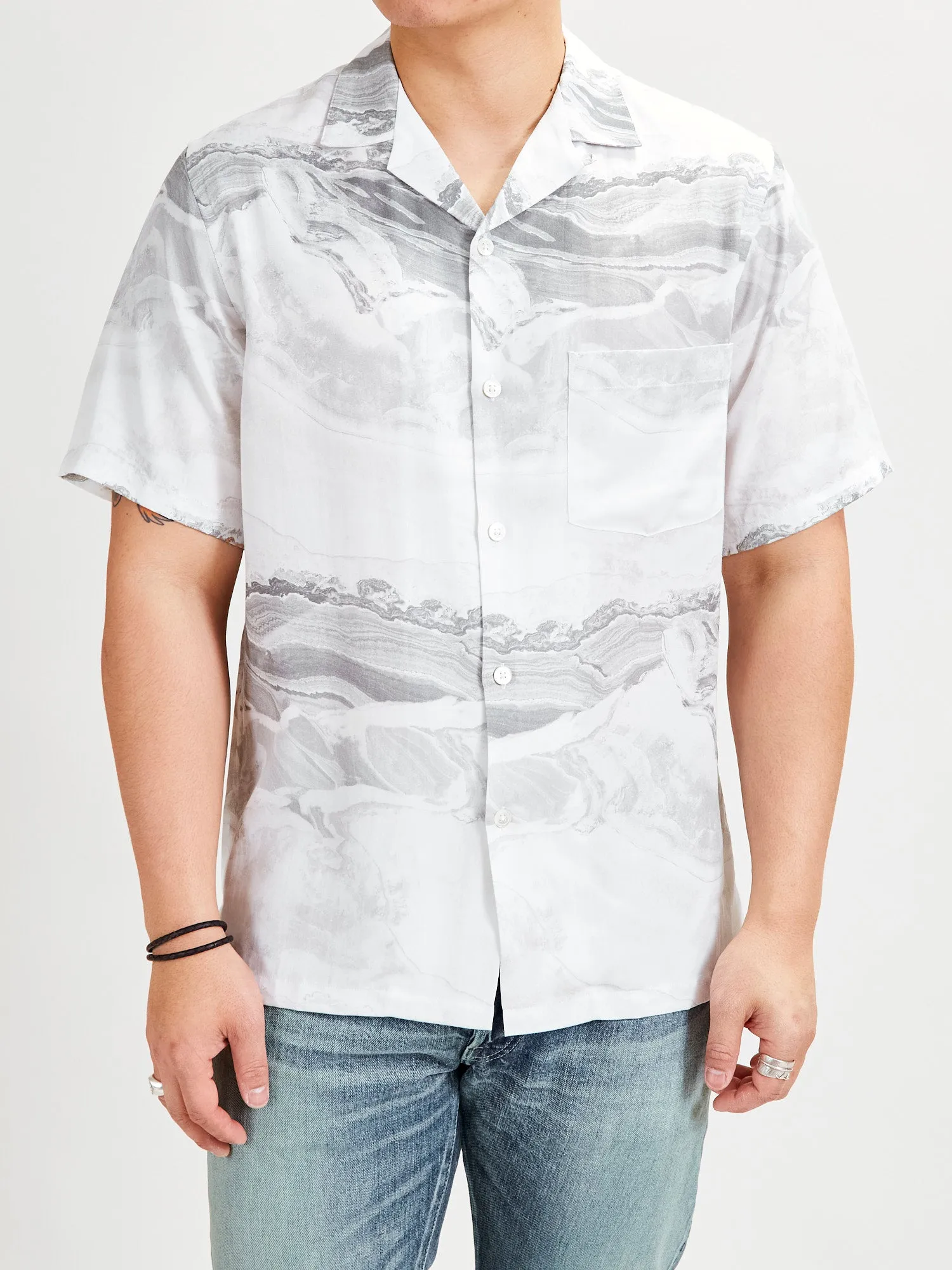 Marble Button-Up Shirt in White