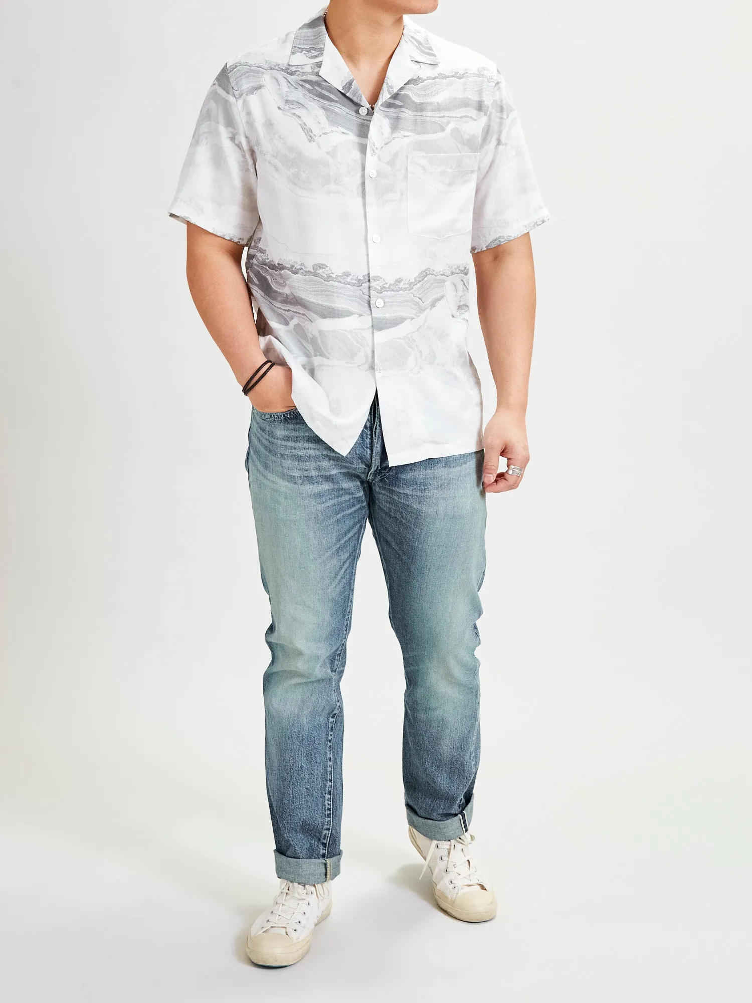 Marble Button-Up Shirt in White