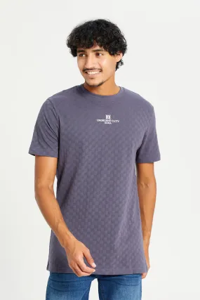 Men Grey Jacquard T-Shirt With Motive Print