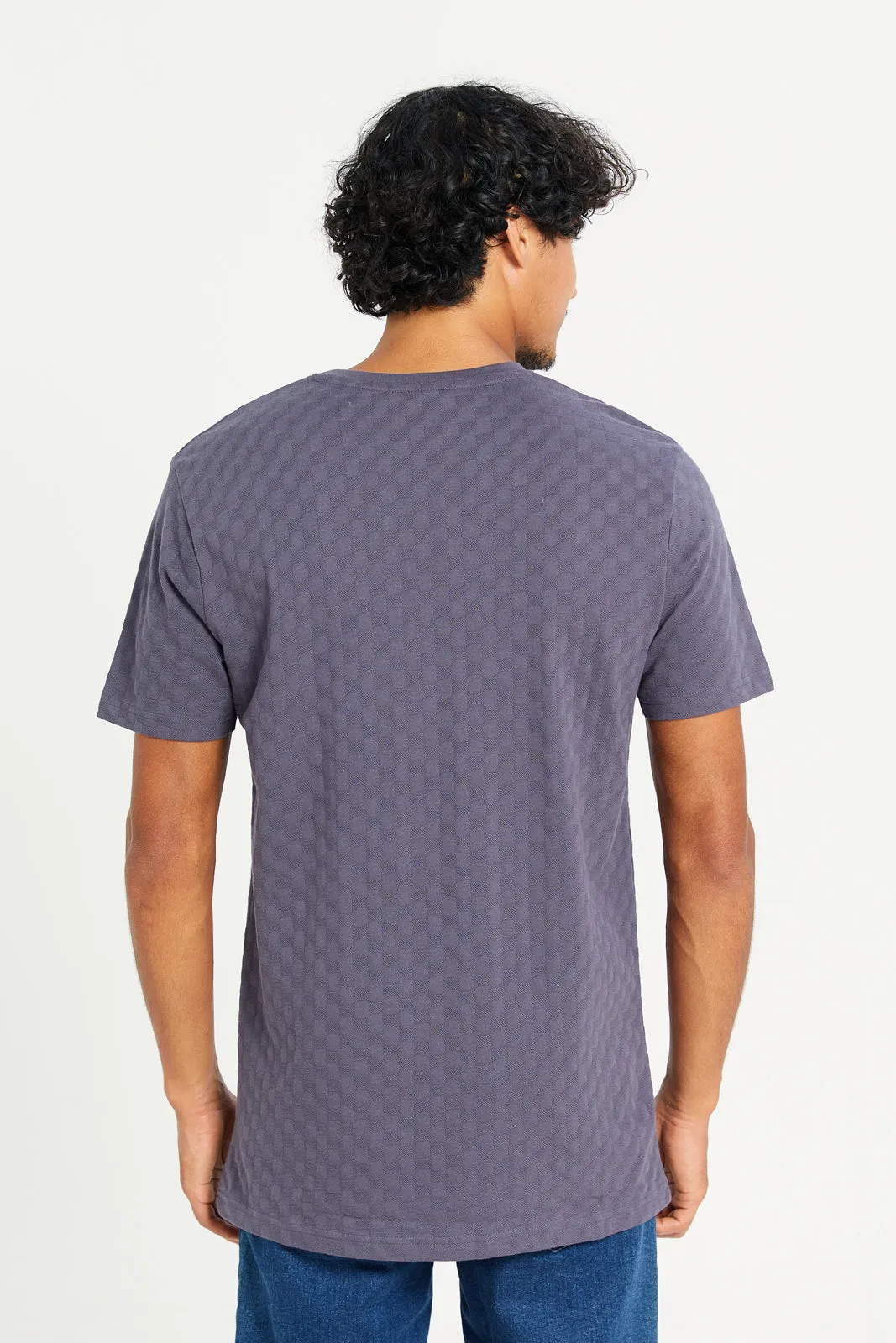 Men Grey Jacquard T-Shirt With Motive Print