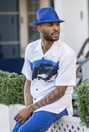 Men's 2 Piece Short Sleeve Walking Suit Spray Print Detail in Royal - 2004-D