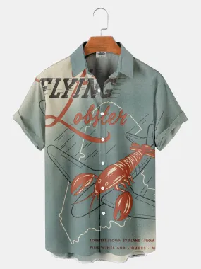Men'S 50s retro art Flying Lobster Print Shirt
