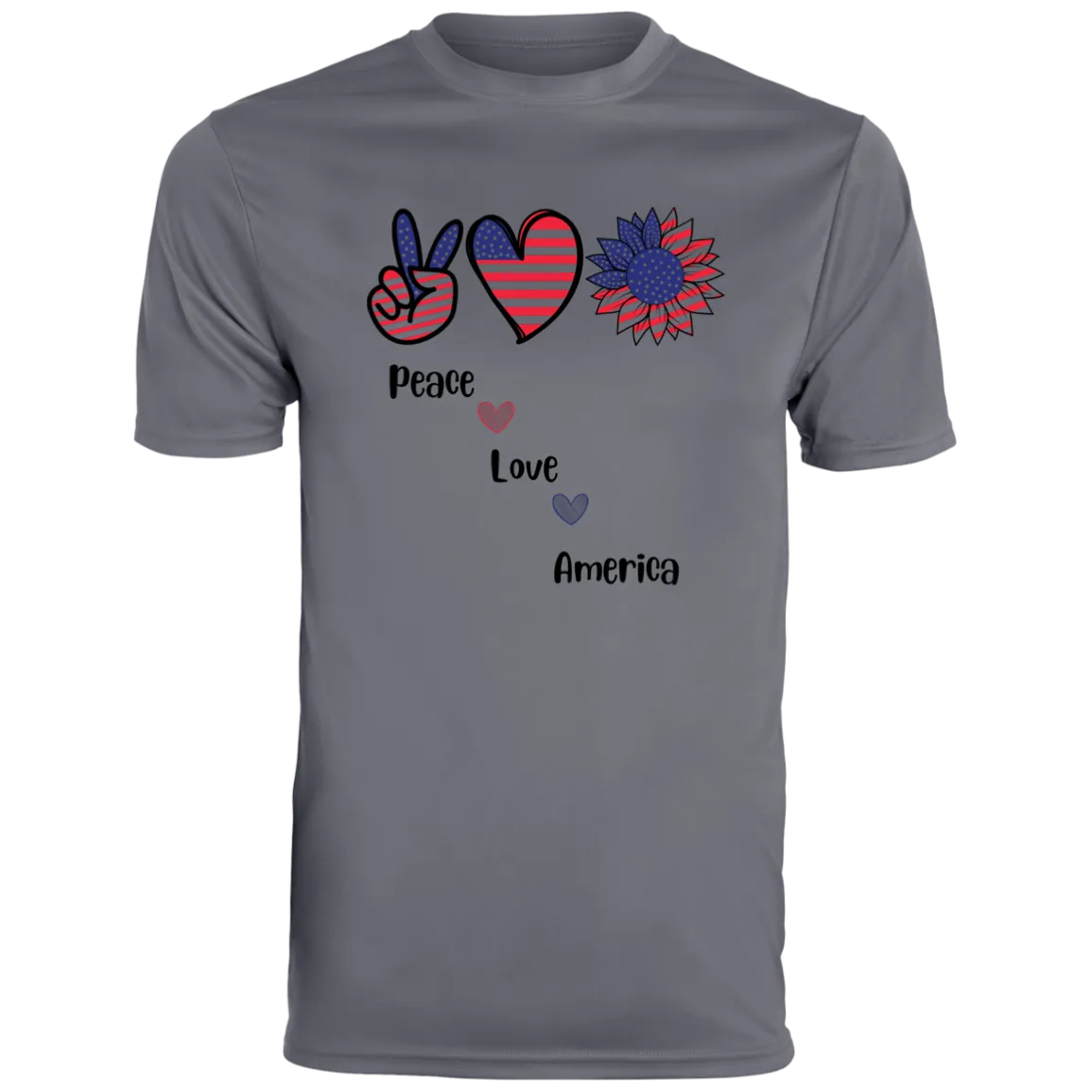 Men's Moisture-Wicking Tee -- Peace, Love, America