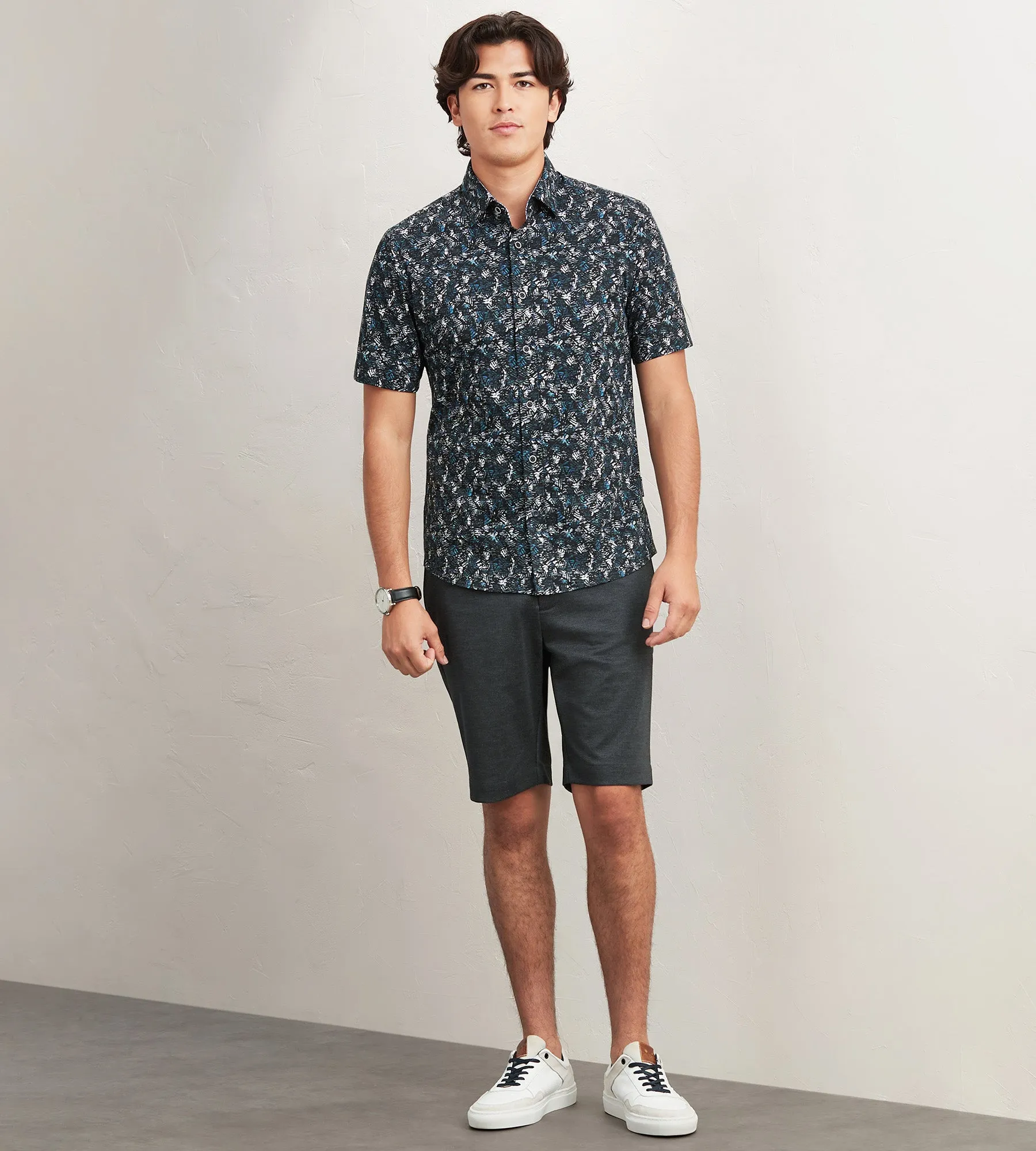 Modern Fit Short Sleeve Textured Pattern 360 Stretch Sport Shirts