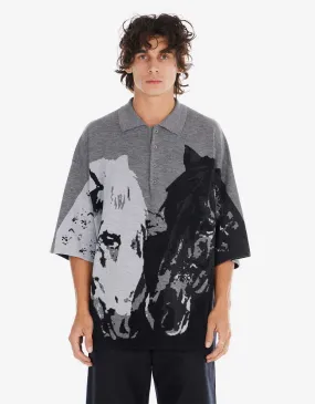Nahmias Grey Horses Knit Collared Shirt