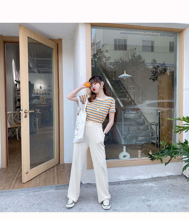 Popular Striped Short Sleeve T-Shirt Summer Women Slim Look Tops Student Korean Matching T-Shirt