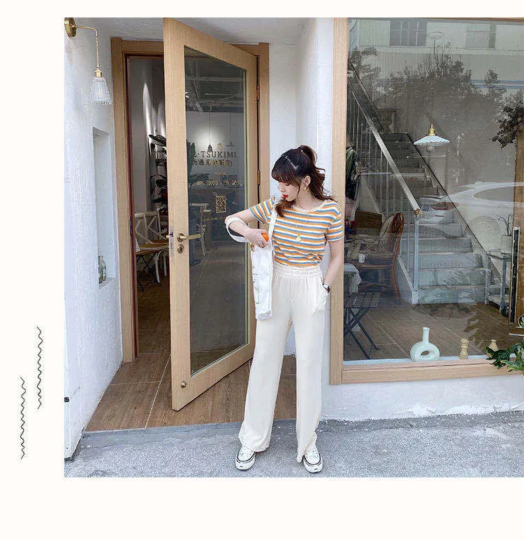 Popular Striped Short Sleeve T-Shirt Summer Women Slim Look Tops Student Korean Matching T-Shirt