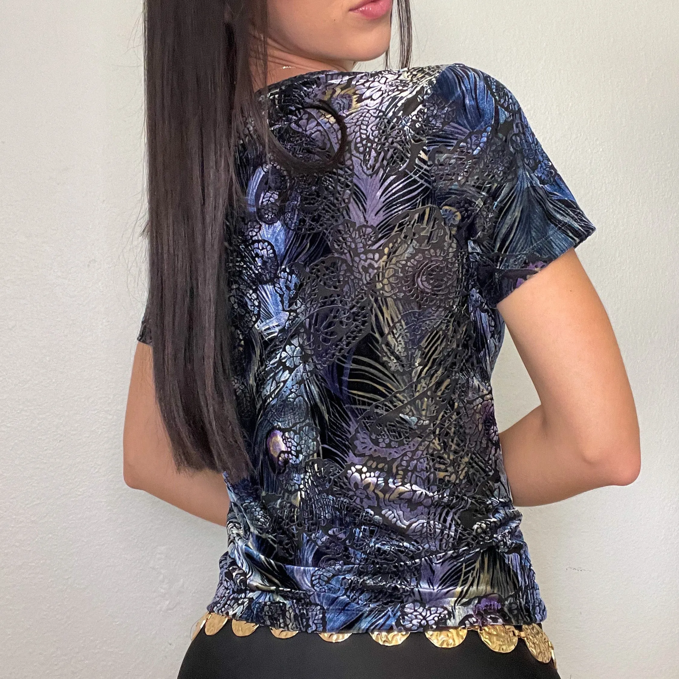 Purple Velour Mesh Printed Top (S)