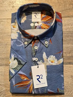 R2 - Amsterdam Short sleeve seersucker printed shirt
